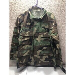 US Air Force Combat Woodland Camo Field Jacket Top Hot Weather Coat Large Short